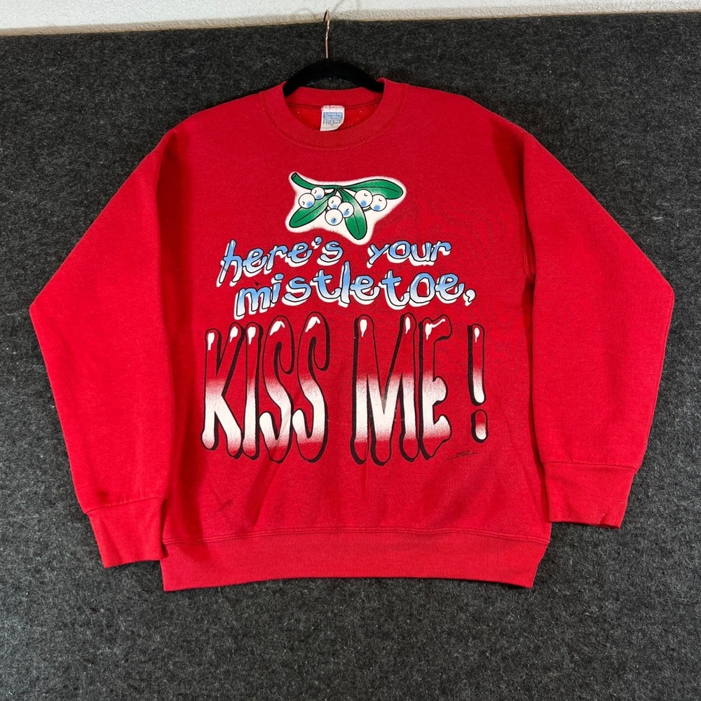 Vintage 90s Freeze Warner Bros Kiss Me Mistletoe Christmas Sweatshirt Red Mens M